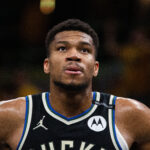 Apr 29, 2025; Indianapolis, Indiana, USA; Milwaukee Bucks forward Giannis Antetokounmpo (34) during game five of the first round for the 2024 NBA Playoffs against the Indiana Pacers at Gainbridge Fieldhouse. Mandatory Credit: Trevor Ruszkowski-Imagn Images