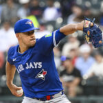 Jul 7, 2025; Chicago, Illinois, USA; Toronto Blue Jays pitcher José Berríos (17) delivers during the first inning against the Chicago White Sox at Rate Field. Mandatory Credit: Matt Marton-Imagn Images