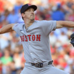 Jul 21, 2025; Philadelphia, Pennsylvania, USA; Boston Red Sox pitcher Walker Buehler (0) throws a pitch during the second inning against the Philadelphia Phillies at Citizens Bank Park. Mandatory Credit: Eric Hartline-Imagn Images
