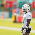Jul 28, 2025; Miami Gardens, MI, USA; Miami Dolphins wide receiver Tyreek Hill (10) looks on during training camp at Baptist Health Training Complex. Mandatory Credit: Sam Navarro-Imagn Images