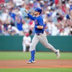 Aug 22, 2025; Anaheim, California, USA; Chicago Cubs right fielder Kyle Tucker (30) runs the bases after hitting a home run in the first inning against the Los Angeles Angels at Angel Stadium. Mandatory Credit: Kirby Lee-Imagn Images