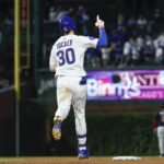Sep 5, 2025; Chicago, Illinois, USA; Chicago Cubs right fielder Kyle Tucker (30) rounds the bases after hitting a three-run home run against the Atlanta Braves during the third inning at Wrigley Field. Mandatory Credit: Kamil Krzaczynski-Imagn Images
