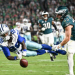Sep 4, 2025; Philadelphia, Pennsylvania, USA; Dallas Cowboys wide receiver CeeDee Lamb (88) is unable to make a reception defended by Philadelphia Eagles cornerback Cooper DeJean (33) during the fourth quarter of the game at Lincoln Financial Field. Mandatory Credit: Eric Hartline-Imagn Images