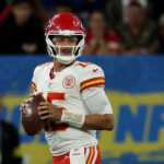 [US, Mexico & Canada customers only] Sep 5, 2025; Sao Paulo, BRAZIL; Kansas City Chiefs quarterback Patrick Mahomes (15) looks to pass in the first quarter during a NFL game at Corinthians Arena.