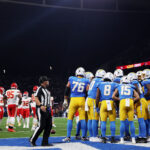 [US, Mexico & Canada customers only] Sep 5, 2025; Sao Paulo, BRAZIL; Los Angeles Chargers players on a huddle during a NFL game at Corinthians Arena. Mandatory Credit: Amanda Perobelli/Reuters via Imagn Images