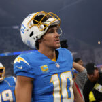 [US, Mexico & Canada customers only] Sep 5, 2025; Sao Paulo, BRAZIL; Los Angeles Chargers quarterback Justin Herbert (10) after the game against the Kansas City Chiefs at Corinthians Arena. Mandatory Credit: Amanda Perobelli/Reuters via Imagn Images