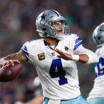 Sep 4, 2025; Philadelphia, Pennsylvania, USA; Dallas Cowboys quarterback Dak Prescott (4) passes the ball against the Philadelphia Eagles at Lincoln Financial Field. Mandatory Credit: Bill Streicher-Imagn Images