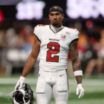 Sep 7, 2025; Atlanta, Georgia, USA; Tampa Bay Buccaneers wide receiver Emeka Egbuka (2) looks on before the game against the Atlanta Falcons at Mercedes-Benz Stadium.