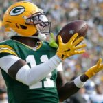 Green Bay Packers wide receiver Jayden Reed (11) catches a second quarter touchdown pass against the Detroit Lions on Sunday, September 7, 2025, at Lambeau Field in Green Bay, Wis. Wm. Glasheen USA TODAY NETWORK-Wisconsin