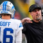 Lions Jared Goff Detroit Lions head coach Dan Campbell pats quarterback Jared Goff on the shoulder before a play against the Green Bay Packers during the second half at Lambeau Field in Green Bay, Wis., on Sunday, September 7, 2025.