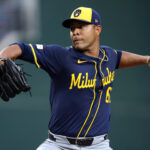 Sep 8, 2025; Arlington, Texas, USA; Milwaukee Brewers starting pitcher Jose Quintana (62) throws a pitch during the first inning against the Texas Rangers at Globe Life Field. Mandatory Credit: Tim Heitman-Imagn Images