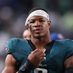 Sep 4, 2025; Philadelphia, Pennsylvania, USA; Philadelphia Eagles linebacker Nolan Smith Jr. (3) against the Dallas Cowboys at Lincoln Financial Field. Mandatory Credit: Bill Streicher-Imagn Images