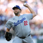 Sep 13, 2025; San Francisco, California, USA; Los Angeles Dodgers pitcher Clayton Kershaw (22) delivers a pitch against the San Francisco Giants in the first inning at Oracle Park. Mandatory Credit: Cary Edmondson-Imagn Images