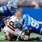 Marcus Davenport Detroit Lions Detroit Lions defensive end Marcus Davenport (92) sacks Chicago Bears quarterback Caleb Williams (18) during the second half at Ford Field in Detroit on Sunday, Sept. 14, 2025.