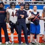 Chicago Bears head coach Ben Johnson watches a play against Detroit Lions during the second half at Ford Field in Detroit on Sunday, Sept. 14, 2025.