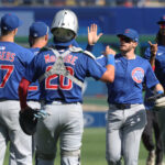 Sep 17, 2025; Pittsburgh, Pennsylvania, USA; The Chicago Cubs celebrate after defeating the Pittsburgh Pirates to clinch a spot in the 2025 post-season at PNC Park. Mandatory Credit: Charles LeClaire-Imagn Images