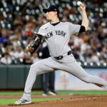 Sep 18, 2025; Baltimore, Maryland, USA; New York Yankees pitcher Max Fried (54) throws during the first inning against the Baltimore Orioles at Oriole Park at Camden Yards. Mandatory Credit: Daniel Kucin Jr.-Imagn Images