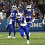 Sep 18, 2025; Orchard Park, New York, USA; Buffalo Bills wide receiver Elijah Moore (18) runs against the Miami Dolphins in the fourth quarter at Highmark Stadium.