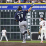 Sep 20, 2025; Houston, Texas, USA; Seattle Mariners catcher Cal Raleigh (29) rounds the bases after hitting a home run during the third inning against the Houston Astros at Daikin Park. Mandatory Credit: Troy Taormina-Imagn Images