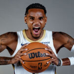 Sep 23, 2025; Metairie, LA, USA; New Orleans Pelicans guard Dejounte Murray (5) takes part in media day at Ochsner Sports Performance Center.