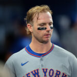 Sep 28, 2025; Miami, Florida, USA; New York Mets first baseman Pete Alonso (20) looks on after the game against the Miami Marlins at loanDepot Park. Mandatory Credit: Sam Navarro-Imagn Images