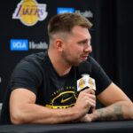 Sep 29, 2025; Los Angeles, CA, USA; Los Angeles Lakers guard Luka Doncic (77) during media day at UCLA Health Training Center.