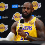 Sep 29, 2025; Los Angeles, CA, USA; Los Angeles Lakers forward LeBron James (23) during media day at UCLA Health Training Center. Mandatory Credit: Gary A. Vasquez-Imagn Images
