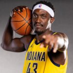 Sep 29, 2025; Indianapolis, IN, USA; Indiana Pacers forward Pascal Siakam (43) poses for a photo during media day.
