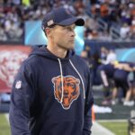 Sep 8, 2025; Chicago, Illinois, USA; Chicago Bears head coach Ben Johnson before the game against the Minnesota Vikings at Soldier Field.
