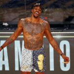 Oct 11, 2020; Lake Buena Vista, Florida, USA; Los Angeles Lakers center Dwight Howard (39) celebrates after game six of the 2020 NBA Finals at AdventHealth Arena. The Los Angeles Lakers won 106-93 to win the series.