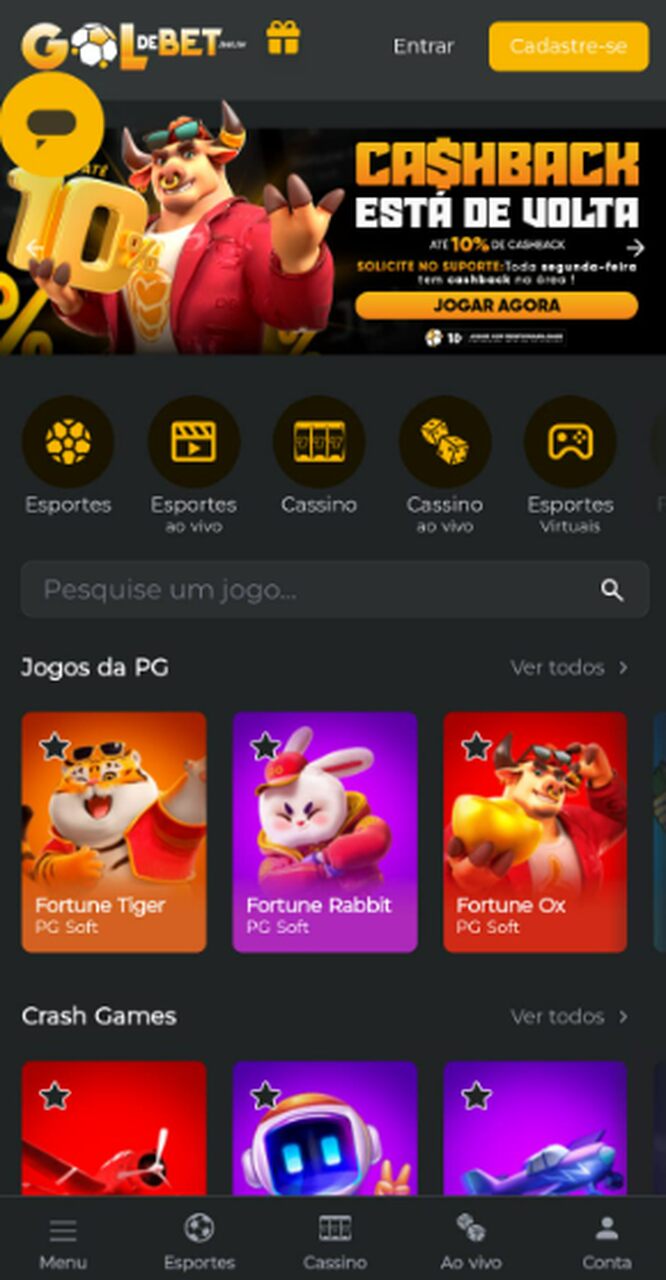 Versão mobile do GoldeBet