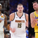 Montagem NBA ESPN Top 10 SGA, Jokic e Luka - Fotos: Jesse Johnson-Imagn Images, Alonzo Adams-Imagn Images e Gary A. Vasquez-Imagn Images