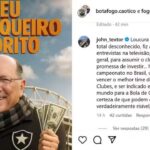 Na esquerda o meme com a imagem de John Textor. Na direita, a resposta do empresário