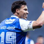 Kaio Jorge, do Cruzeiro, comemorando um dos seus gols contra o Atlético-MG - 11/09/2025