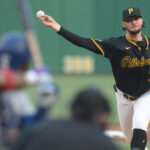 Sep 4, 2025; Pittsburgh, Pennsylvania, USA; Pittsburgh Pirates pitcher Paul Skenes (30) pitches against Los Angeles Dodgers right fielder Teoscar Hernández (37) during the second inning at PNC Park.