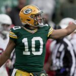 Green Bay Packers quarterback Jordan Love (10) signals first down during the fourth quarter of their game Sunday, October 13, 2024 at Lambeau Field in Green Bay, Wisconsin. The Green Bay Packers beat the Arizona Cardinals 34-13.