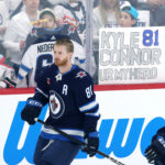 May 4, 2025; Winnipeg, Manitoba, CAN; Winnipeg Jets left wing Kyle Connor (81) warms up before a game against the St. Louis Blues in game seven of the first round of the 2025 Stanley Cup Playoffs at Canada Life Centre. Mandatory Credit: James Carey Lauder-Imagn Images