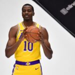 Sep 29, 2025; Los Angeles, CA, USA; Los Angeles Lakers center Christian Koloko (10) during media day at UCLA Health Training Center.