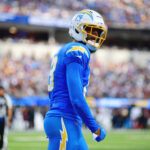 Oct 5, 2025; Inglewood, California, USA; Los Angeles Chargers wide receiver Keenan Allen (13) reacts in the second half against the Washington Commanders at SoFi Stadium. Mandatory Credit: Gary A. Vasquez-Imagn Images