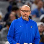 Oct 6, 2025; Fort Worth, Texas, USA; Dallas Mavericks Head Coach Jason Kidd looks on during the game between the Dallas Mavericks and the Oklahoma City Thunder at Dickie's Arena.