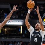 Stephon Castle San Antonio Spurs Novo Uniforme Trevor Ruszkowski-Imagn Images