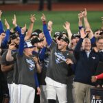 Oct 20, 2025; Toronto, Ontario, CAN; Toronto Blue Jays celebrate after winning game seven of the ALCS round for the 2025 MLB playoffs against the Seattle Mariners at Rogers Centre.