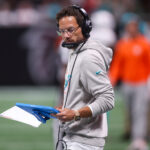 Oct 26, 2025; Atlanta, Georgia, USA; Miami Dolphins head coach Mike McDaniel on the sideline against the Atlanta Falcons in the third quarter at Mercedes-Benz Stadium. Mandatory Credit: Brett Davis-Imagn Images