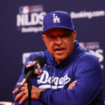 Oct 4, 2025; Philadelphia, Pennsylvania, USA; Los Angeles Dodgers manager Dave Roberts speaks with the media before game one of the NLDS round of the 2025 MLB playoffs against the Philadelphia Phillies at Citizens Bank Park.