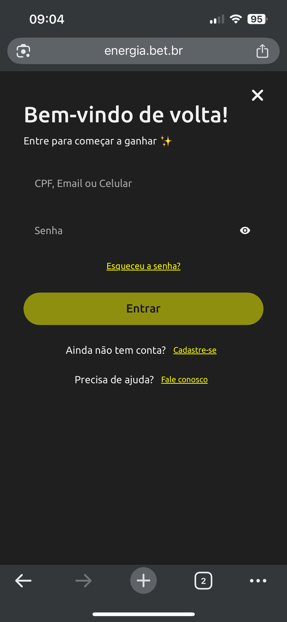 Tela de login da EnergiaBet