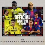 Pôster de Villarreal x Barcelona, marcado para o dia 20 de dezembro de 2025, em Miami, nos Estados Unidos