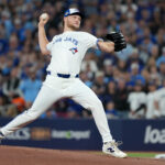 Oct 19, 2025; Toronto, Ontario, CAN; Toronto Blue Jays pitcher Trey Yesavage (39) throws in the first inning against the Seattle Mariners during game six of the ALCS round for the 2025 MLB playoffs at Rogers Centre.