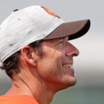 Rockies Cleveland Browns chief strategy officer Paul DePodesta watches the team practice during NFL football training camp, Saturday, July 31, 2021, in Berea, Ohio. Brownscamp31 10