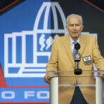 Aug 7, 2021; Canton, Ohio, USA; Class of 2020 member and former NFL commissioner Paul Tagliabue speaks during his Professional Football HOF enshrinement ceremonies at Tom Benson Hall of Fame Stadium. Mandatory Credit: Charles LeClaire-USA TODAY Sports