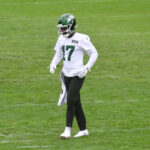 Jun 10, 2025; East Rutherford, NJ, USA; New York Jets cornerback Kris Boyd (17) participates in a drill during minicamp at Atlantic Health Jets Training Center. Mandatory Credit: John Jones-Imagn Images